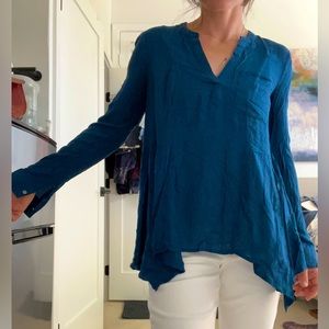 Maeve Long Sleeve Flowy Blouse Teal Navy extra long size 4